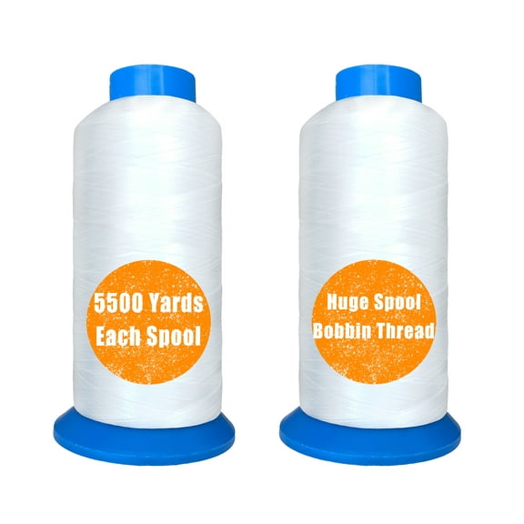 HimaPro Set of 2 White Bobbin Thread Spool For Embroidery 5500 Yards Each
