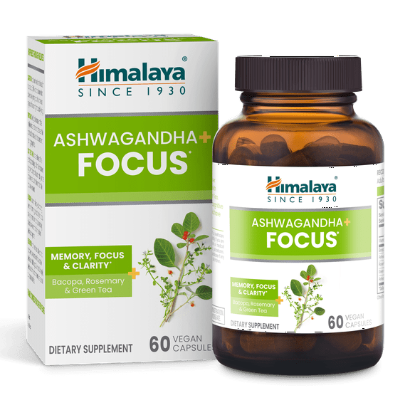 Himalaya Ashwagandha+ Focus, Cognitive Support Supplement with Bacopa, 60 Capsules