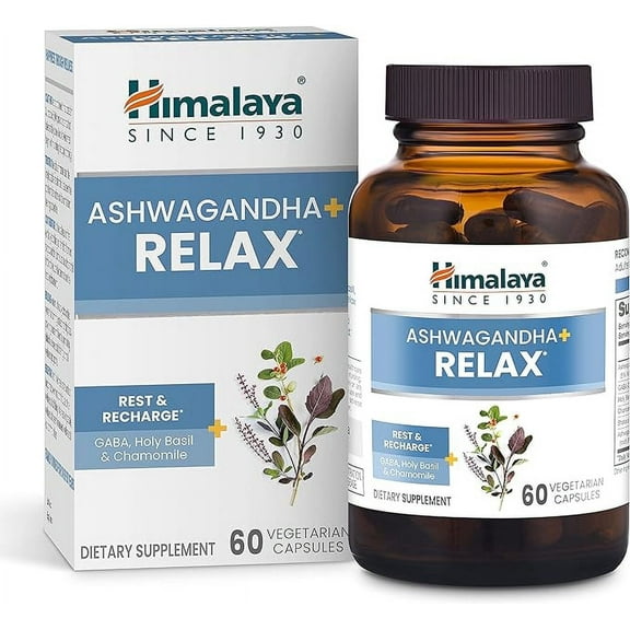 Himalaya Ashwagandha+ Relax for Stress Support and Energy with GABA & Holy Basil, 540 mg, 60 Capsules