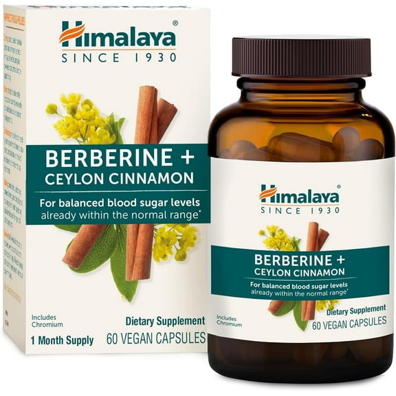 Himalaya Berberine + Ceylon Cinnamon from Indian Barberry Root, Includes Chromium, for Gastrointestinal, and Daily Metabolism Support, Vegan, Gluten Free, Herbal Supplement, 60 Capsules
