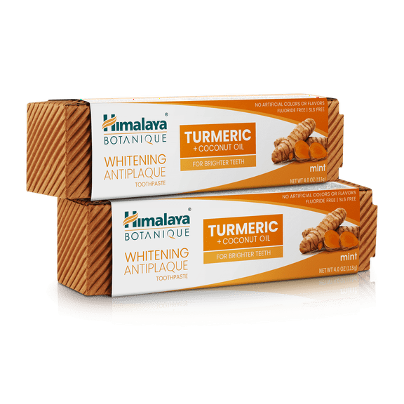 Himalaya Botanique Whitening Antiplaque Toothpaste, Mint Flavor with Turmeric & Coconut Oil, 4 oz, 2 Pack