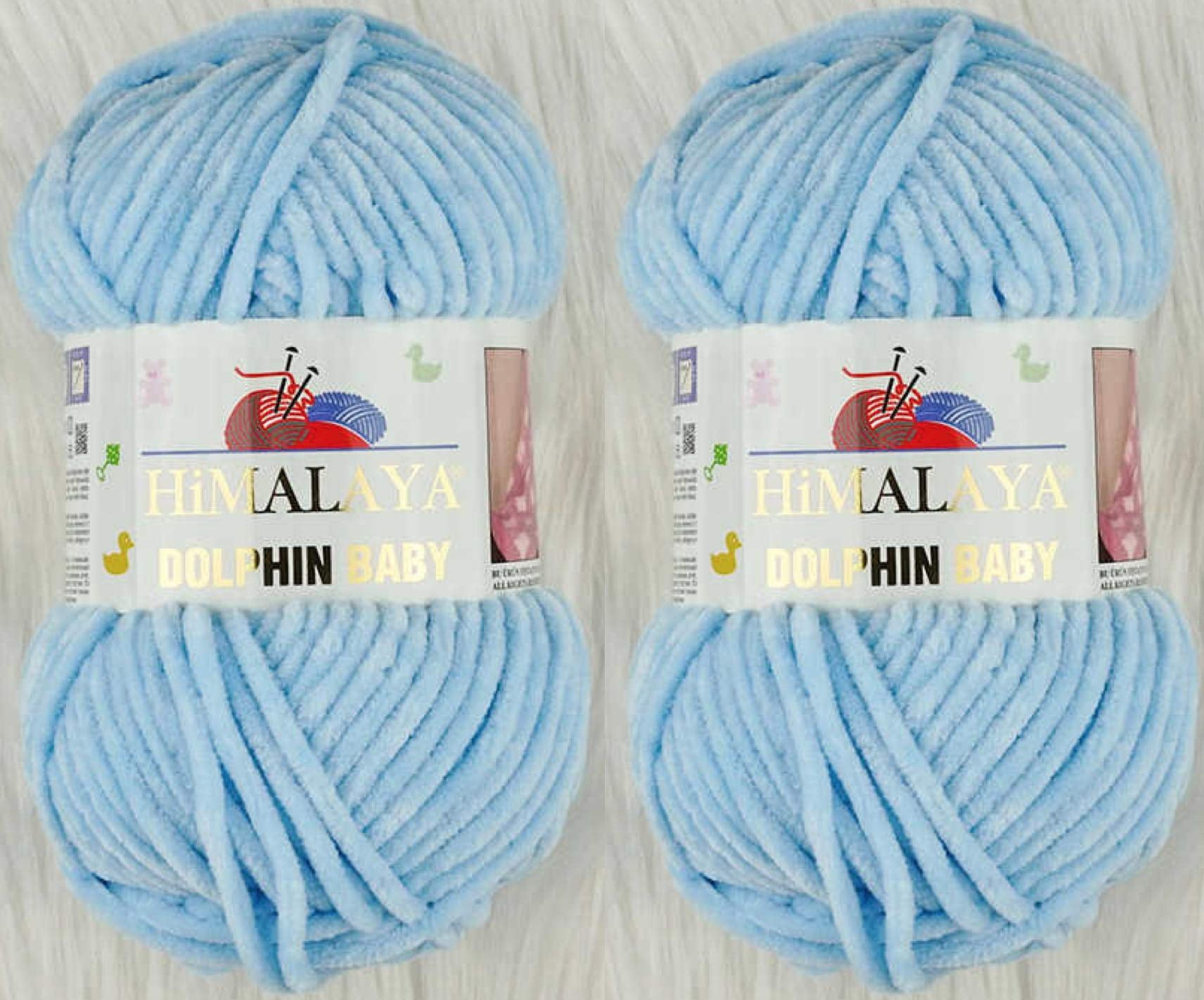  5 Skein (Pack) Himalaya Dolphin Baby Chenille Yarn, 100%  Polyester, Each Skein 100 gr (3.5 oz), 120 m (131 yd), 6 : Super Bulky,  Blue - 80306