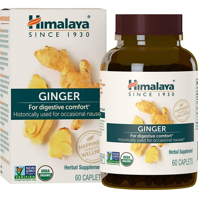 Himalaya Ginger Equivalent to 4,766 mg of Ginger Powder for Nausea and Upset Stomach, 60 Caplets