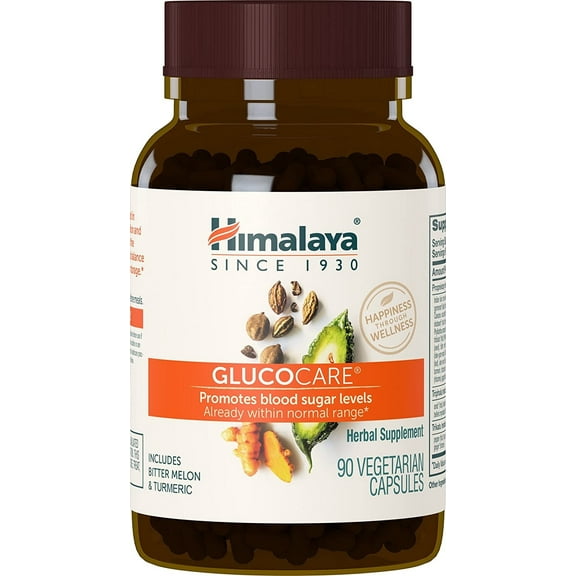 Himalaya GlucoCare Supplement, Metabolism Support, Triphala, Bitter Melon, Turmeric, Gluten Free, Vegan, 90 Capsules