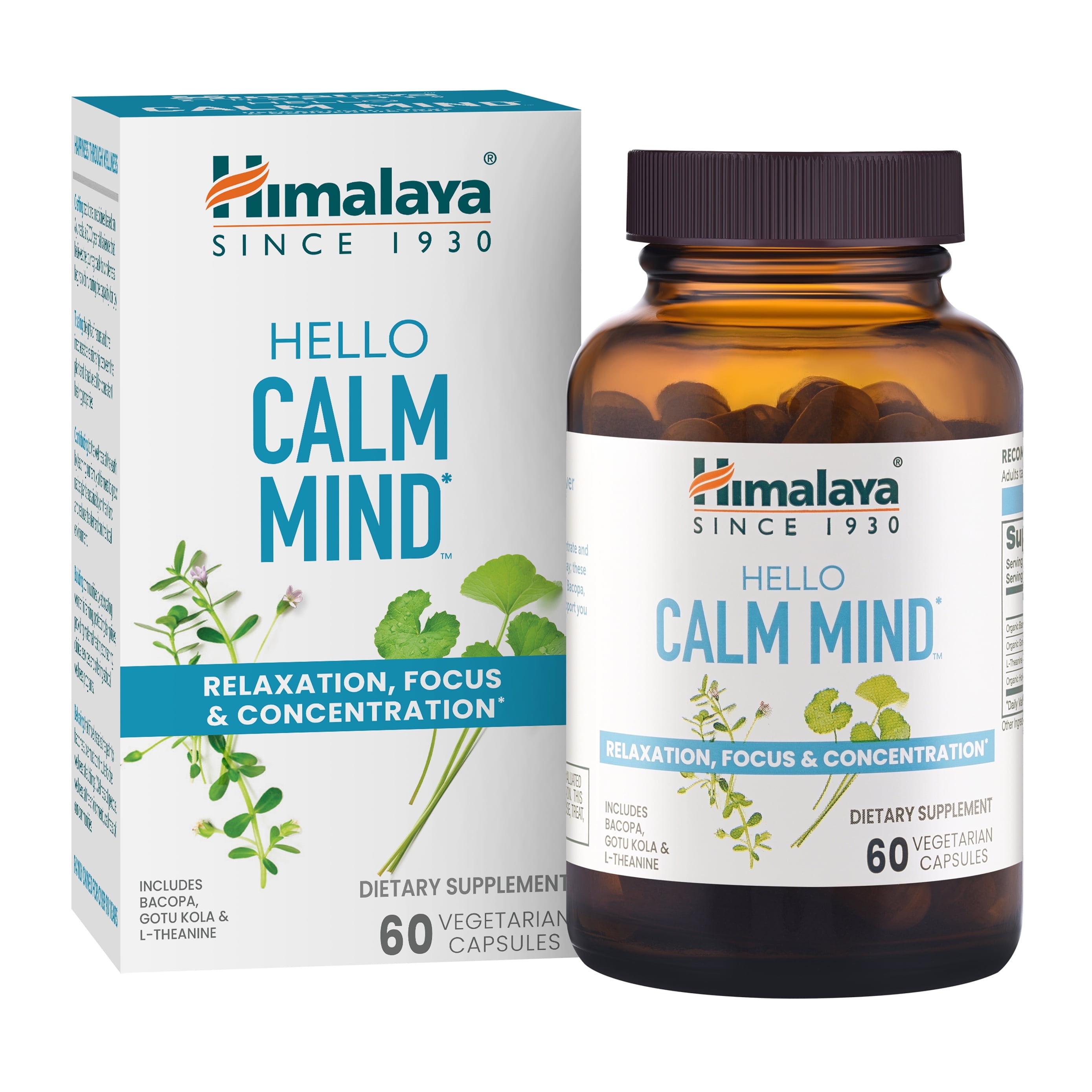 Hello Calm Mind Herbal Supplement with Bacopa and L-Theanine, 60 Capsules