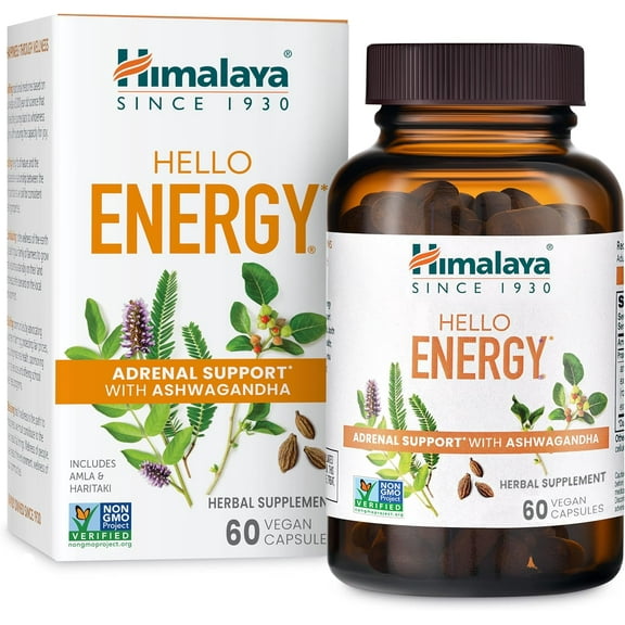Himalaya Hello Energy Herbal Supplement with Ashwagandha, Amla, Daily Energy Support, Positivity, Metabolism, 60 Capsules