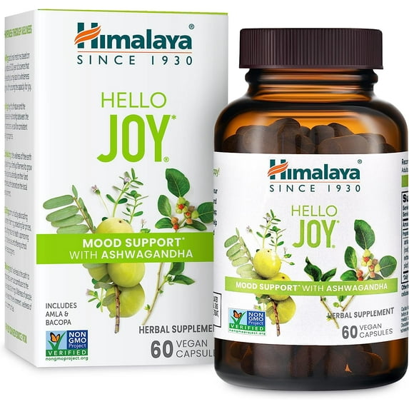 Himalaya Hello Joy Herbal Supplement, with Ashwagandha, Supports Motivation, Stress Relief, Balanced Cortisol, 60 Capsules