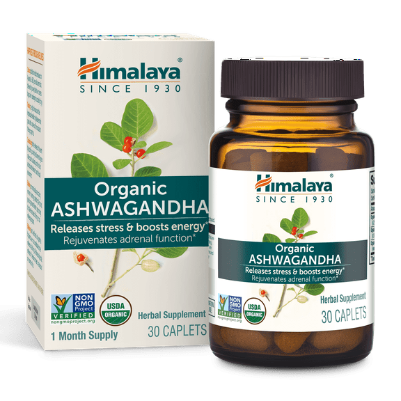 Himalaya Organic Ashwagandha Root for Stress, Energy and Adrenal Support, 670 mg, 30 Caplets