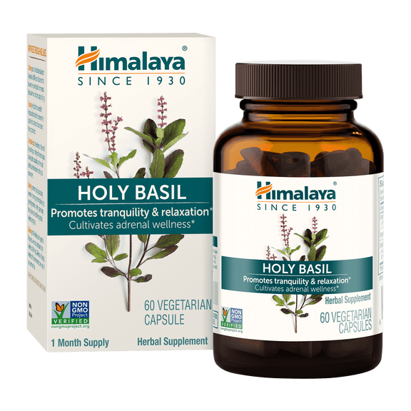Himalaya Holy Basil, 30 Day Supply - Herbal Adrenal Support for Stress Relief, Relaxation, Energy Support and Occasional Sleeplessness - Vegan, Non-GMO, Gluten Free, 720 mg, 60 Capsules