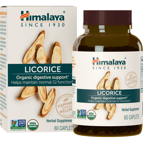Himalaya Licorice Root Herbal Supplement, Heartburn and Indigestion Relief, Upset Stomach Relief, 60 Caplets