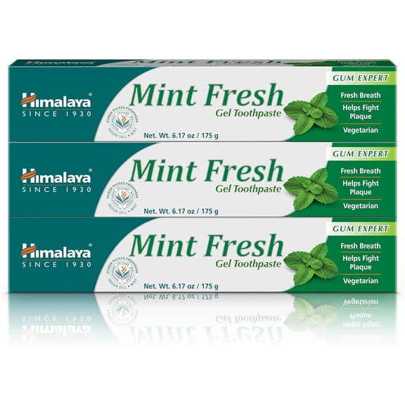 Himalaya Mint Fresh Gel Toothpaste, Fluoride-Free to Reduce Plaque & Brighten Teeth, 6.17 oz, 3 Pack