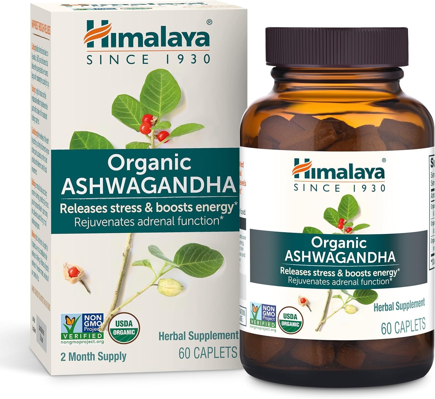 Himalaya Organic Ashwagandha, Herbal Supplement for Stress Relief, Energy Support, 60 Caplets