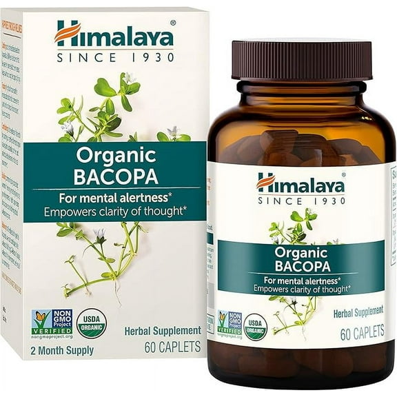Himalaya Organic Bacopa Herbal Supplement, Supports Calm, Memory, Cognition, 60 Plant-Based Caplets
