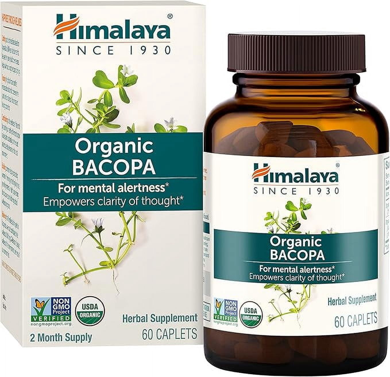 Himalaya Organic Bacopa Herbal Supplement, Supports Calm, Memory, Cognition, 60 Plant-Based Caplets