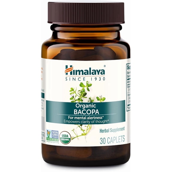 Himalaya Organic Bacopa Monnieri Nootropic Herbal Supplement, Mental Alertness, Memory, Cognition, 30 Caplets
