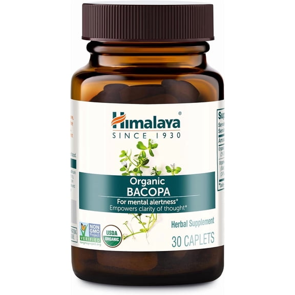 Himalaya Organic Bacopa Monnieri Nootropic Herbal Supplement, Mental Alertness, Memory, Cognition, 30 Caplets