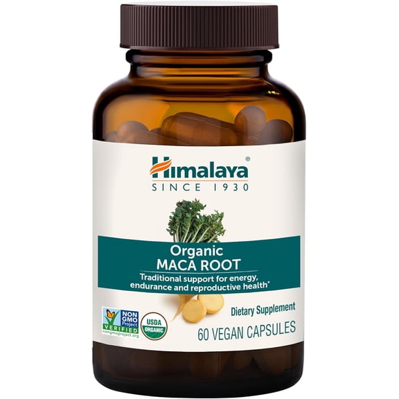 Himalaya Organic Maca Root, for Energy Support and Vitality, 60 Vegetarian Capsules, 1 Month Supply