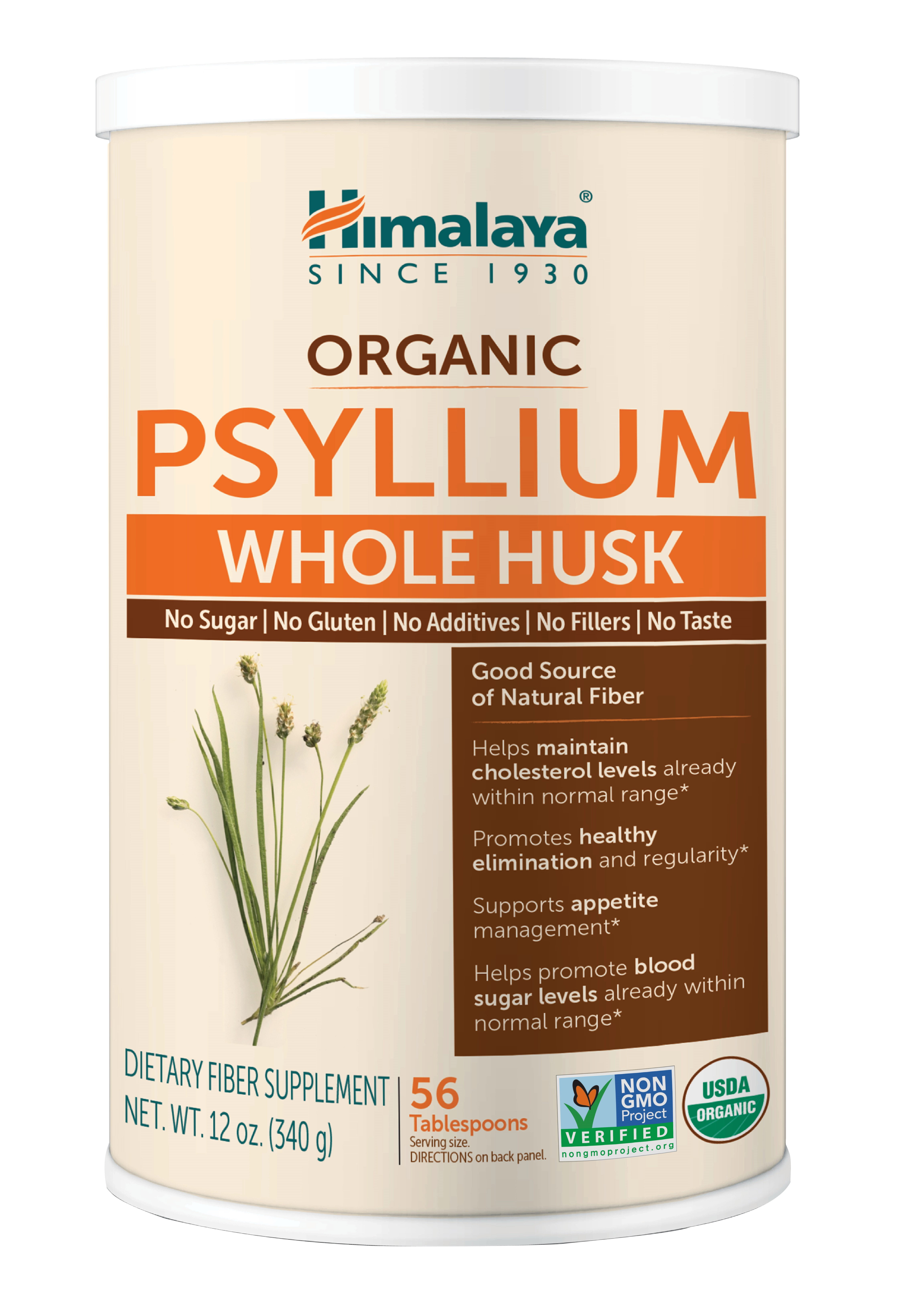Himalaya Organic Psyllium Whole Husk for Daily Fiber, Weight Management and Glucose Support, 12