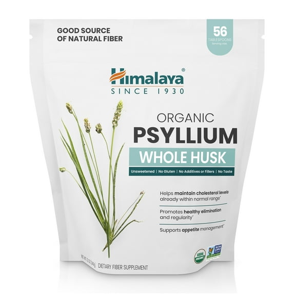 Himalaya Organic Psyllium Whole Husk for Daily Fiber Support, Unflavored and Unsweetened, 12 Oz