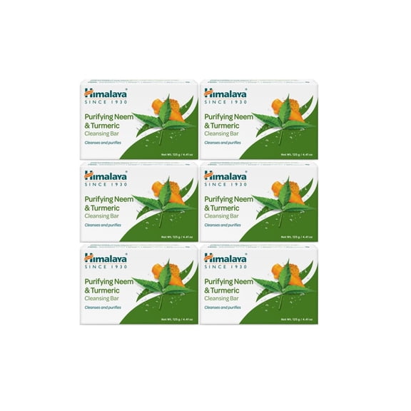 Himalaya Purifying Neem & Turmeric Cleansing Bar for Clean and Healthy Looking Skin, 125 g (4.41 oz), 6 Pack