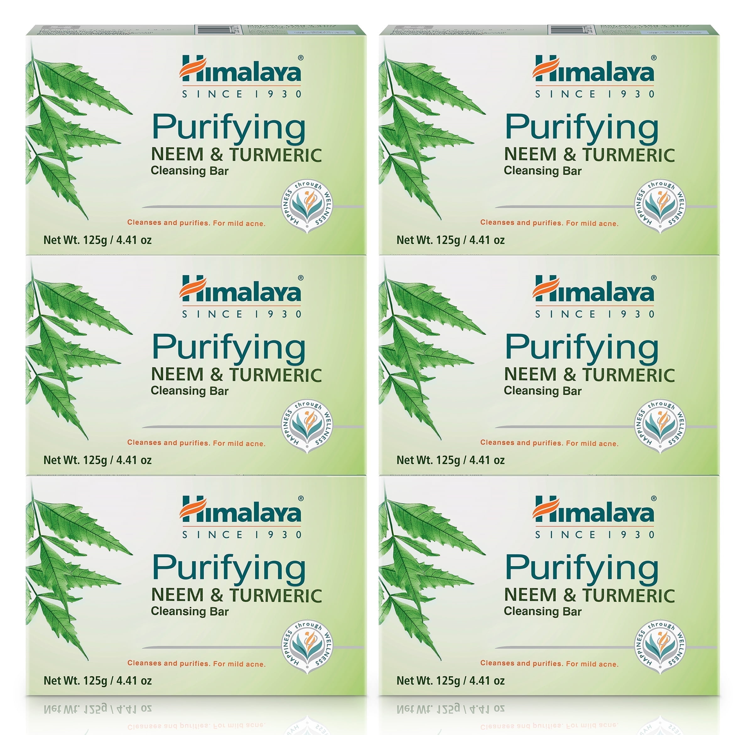 Himalaya Purifying Neem & Turmeric Cleansing Bar for Clean and Healthy Looking Skin, 125 g (4.41 oz), 6 Pack