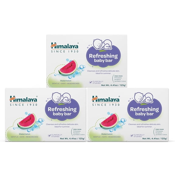 Himalaya Refreshing Baby Bar, with Neem Seed Oil & Watermelon Extract, Gentle Cleanser, 4.41 oz (125 g) , 3 Pack