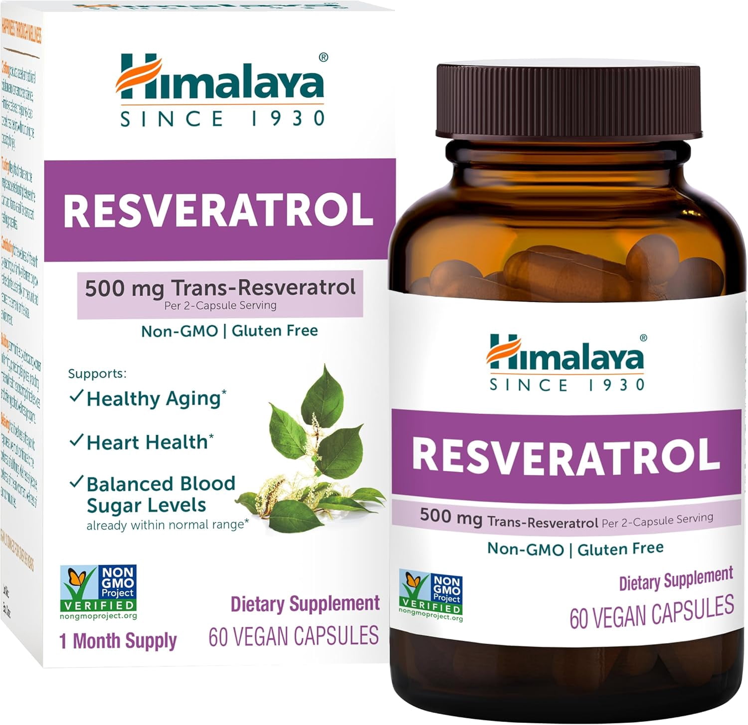 Himalaya Resveratrol for Healthy Aging and Antioxidant Support, 1,000 mg of Resveratrol, with 500 mg Trans-Resveratrol Daily, 60 Vegan Capsules, 1 Month Supply