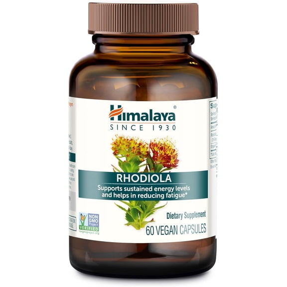 Himalaya Rhodiola Rosea - Herbal Energy Supplements for Supporting Stress Relief, Energy, and Exercise Endurance - Vegan, Gluten Free, 250 mg, 60 Capsules