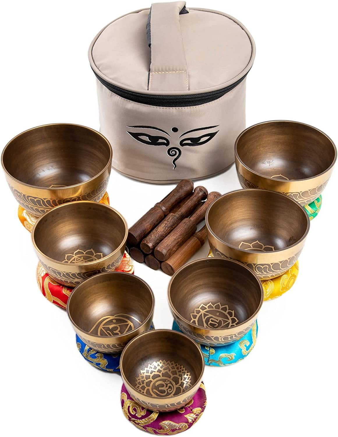 Himalayan Bazaar Tibetan Singing Bowls Set Of 7 Bronze for Meditation ...