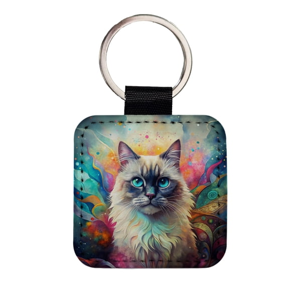 Himalayan Cat Abstract Art Faux Leather Square Keychain