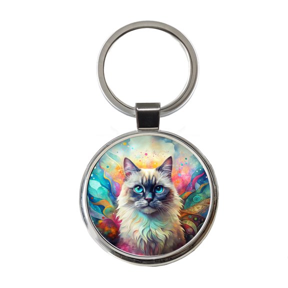 Himalayan Cat Abstract Art Metal Round Keychain
