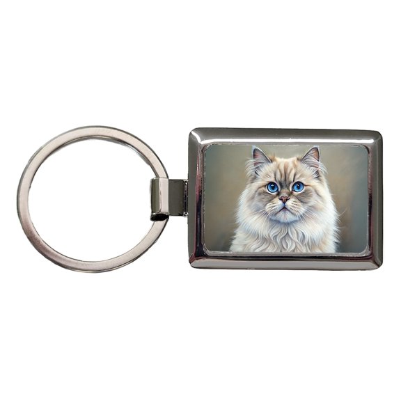 Himalayan Cat Illustration Metal Rectangle Keychain