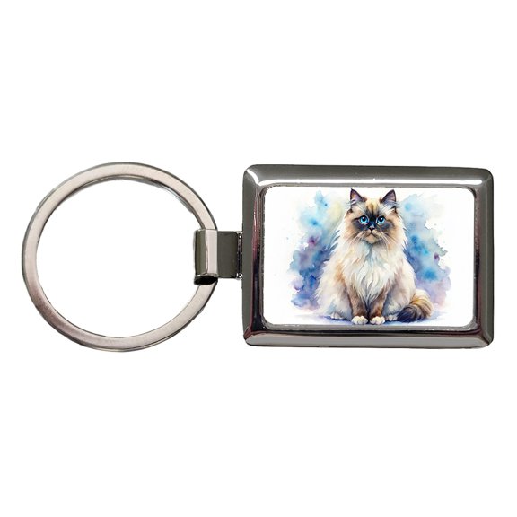 Himalayan Cat Watercolor Style Metal Rectangle Keychain