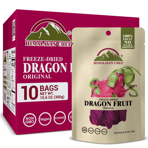Himalayan Chef Freeze-Dried Dragon Fruit 15g/Each (Pack of 10) | Organic Dried Fruit Snacks, Healthy Snack for Kids & Adults, Freeze-Dried Fruit