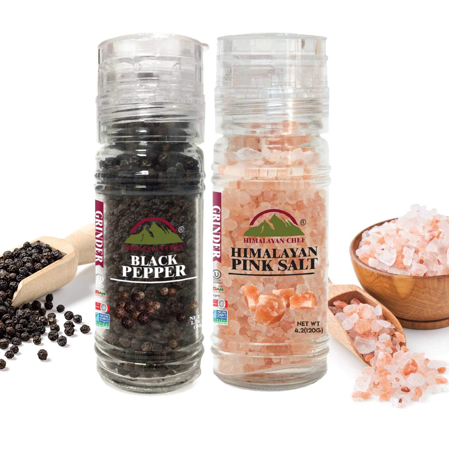 Himalayan Chef Himalayan Pink DMF15 Salt and Black Pepper Grinder Set 5 ...