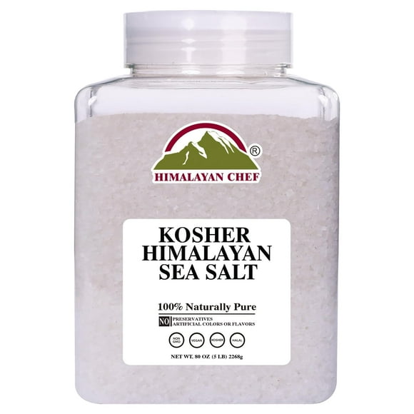 Himalayan Chef Kosher Sea KEF28 Salt - Full Flavor, No Additives, unrefined and Less Sodium - Natural and Organic - 5 Pound Plastic Jar, Kosher & Non GMO Certified