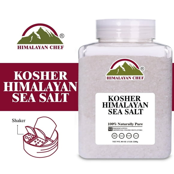 Himalayan Chef Kosher Sea Salt Full Flavor, No Additives, unrefined and Less Sodium - Natural and Organic - 5 Pound Plastic Jar, Kosher & Non GMO Certified