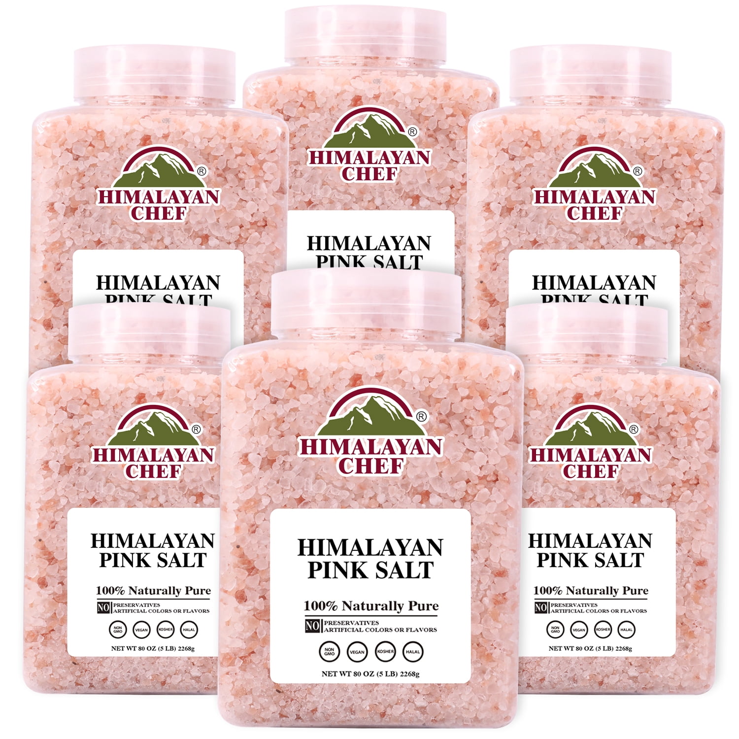 Himalayan Chef Pink Salt Coarse 5lbs, Ideal Sea Salt for Seasoning (Pack of 6)