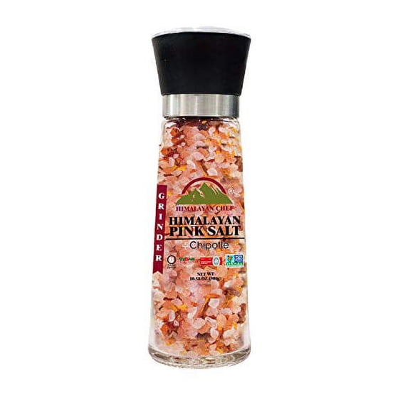 Himalayan Chef Himalayan Pink Salt with Chipotle, Tall Glass Grinder- 10.58oz