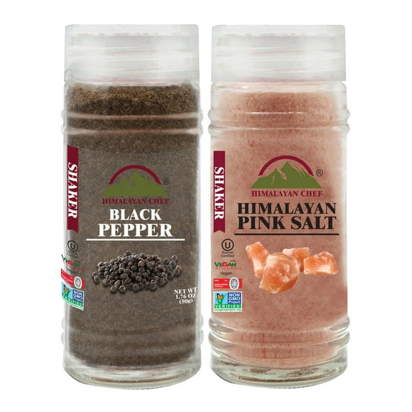 Himalayan Chef Pink Salt and Black Pepper, Glass Shaker Set, 5.96 oz