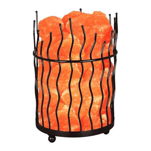 WBM Basket Salt Lamp, Handcrafted Natural Rock Crystal with Metal Basket, Warm Amber Light for Home and Office Décor