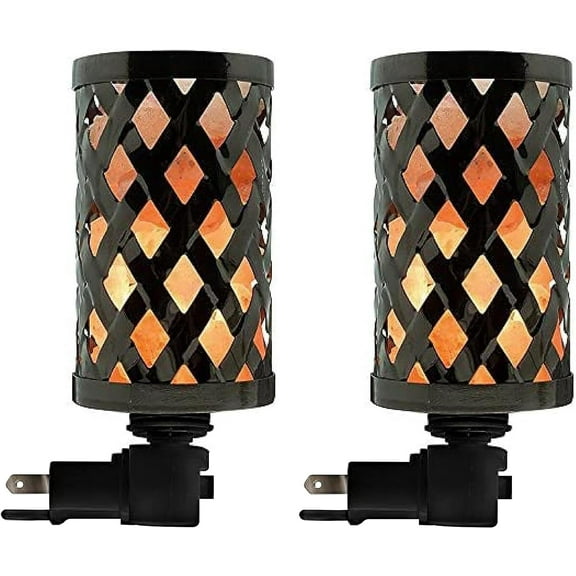 Himalayan Glow Lattice Basket Salt Lamp with Pink Salt Chunks, Home Dcor Accent Light, Pack of 2