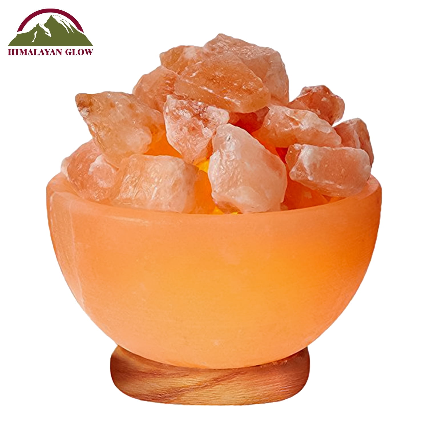 Himalayan Glow Massage Bowl Salt Lamp with Natural Crystal Chunks and Dimmer Cord, Wood Base, Night Light