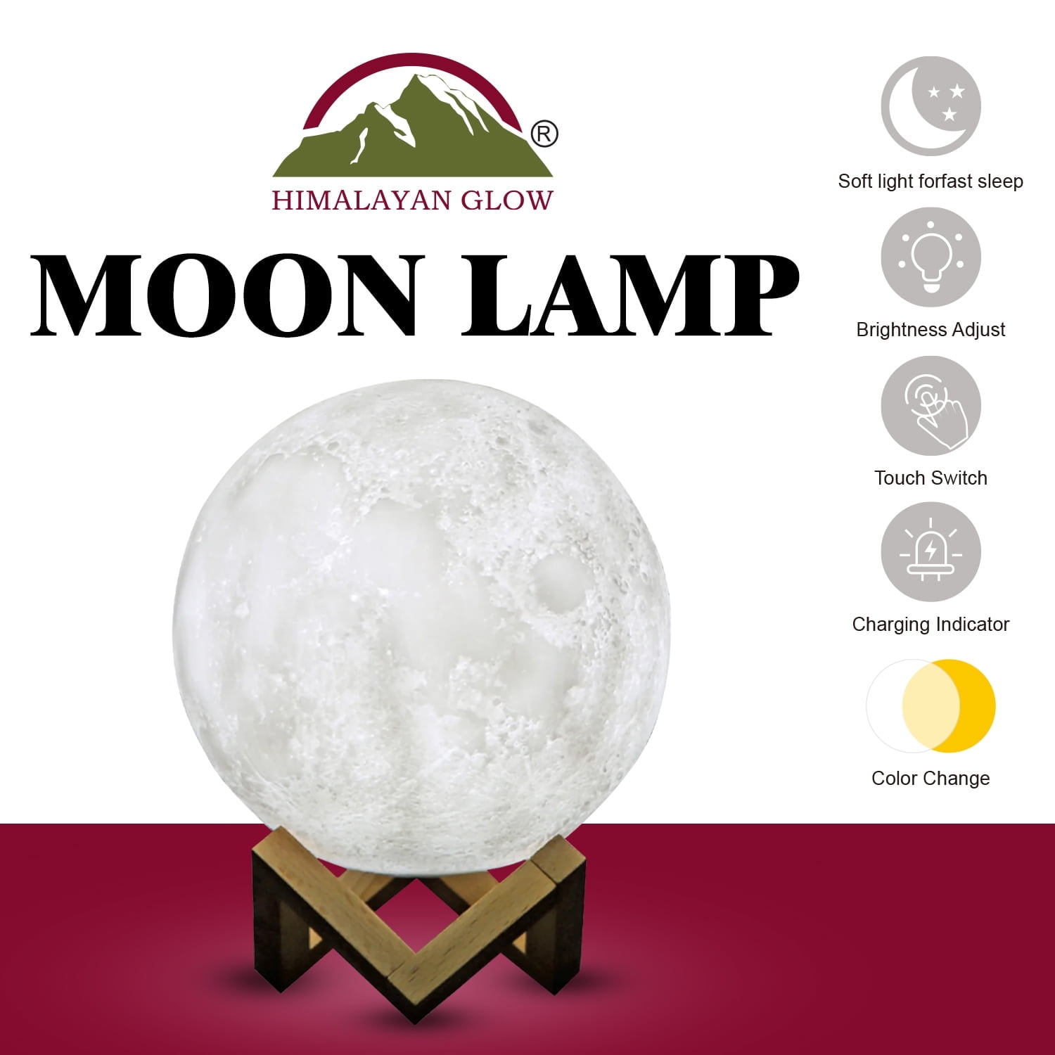 Himalayan Glow 6'' Moon Lamp - Rechargeable Touch LED Night