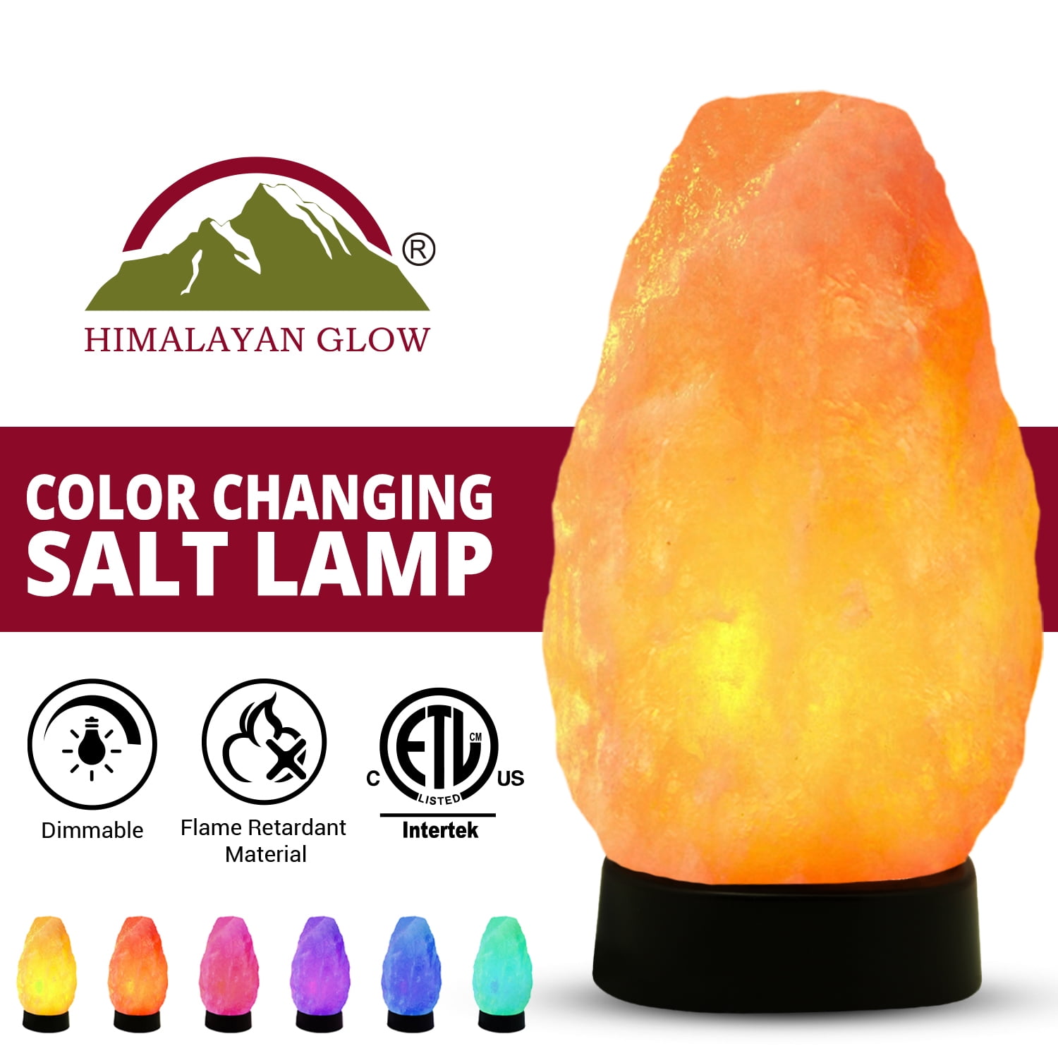 Himalayan Glow Color Changing Salt Lamp, Plastic Base with LED Night Light - 4-6 lbs
