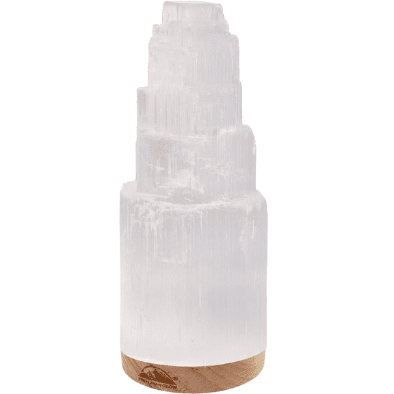 Himalayan Glow Selenite Crystal Lamp, White LED with Wooden Base Home Dcor, 25cm