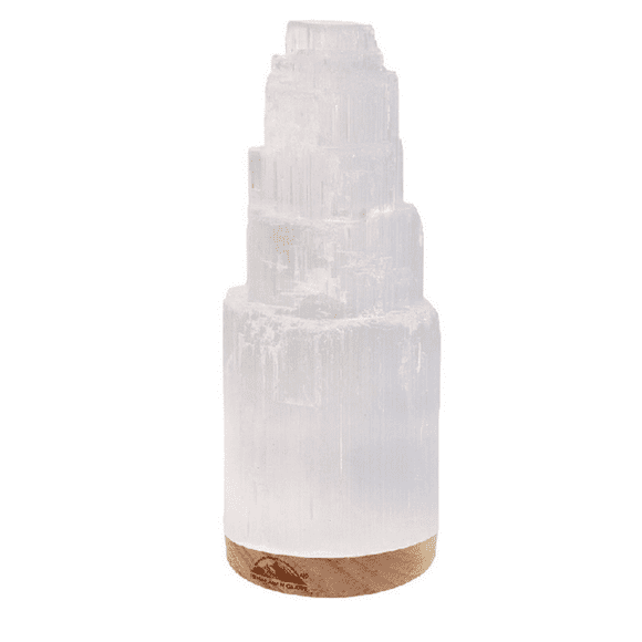 Himalayan Glow Selenite Crystal Lamp with LED Light Bulb, Home Décor, White - 20cm