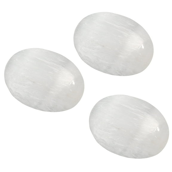 Himalayan Glow Selenite Palm Stones, Healing & Calming Effects, 2 x 2 x 2.5 inches, Pack of 3