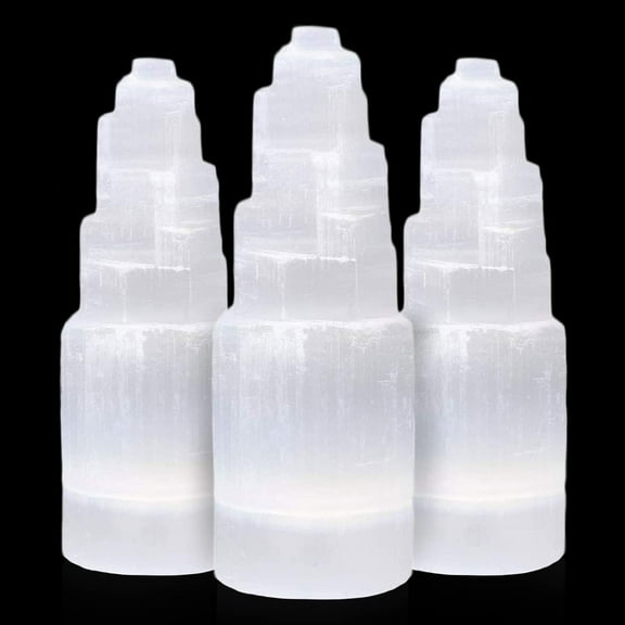 Himalayan Glow Skyscraper, White Selenite Crystal Tower for Healing and Meditation, 3 Pcs, 10cm