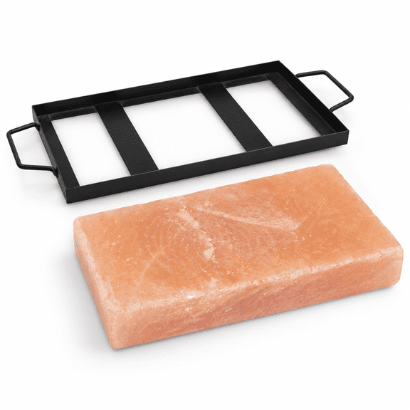 Himalayan Pink Rock Salt Cooking Block with Stainless Steel Tray, 12x8x1.5"